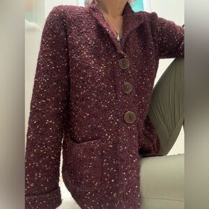Coldwater Creek Confetti Boucle Maroon/Burgundy Speckled Knit Cardigan Sweater S